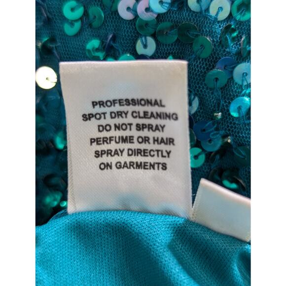 CHANDALIER LOS ANGELES! TEAL SEQUIN EMBELLISHED SHEATH GOWN, THIGH SLIT! SZ 10 - Picture 8 of 10